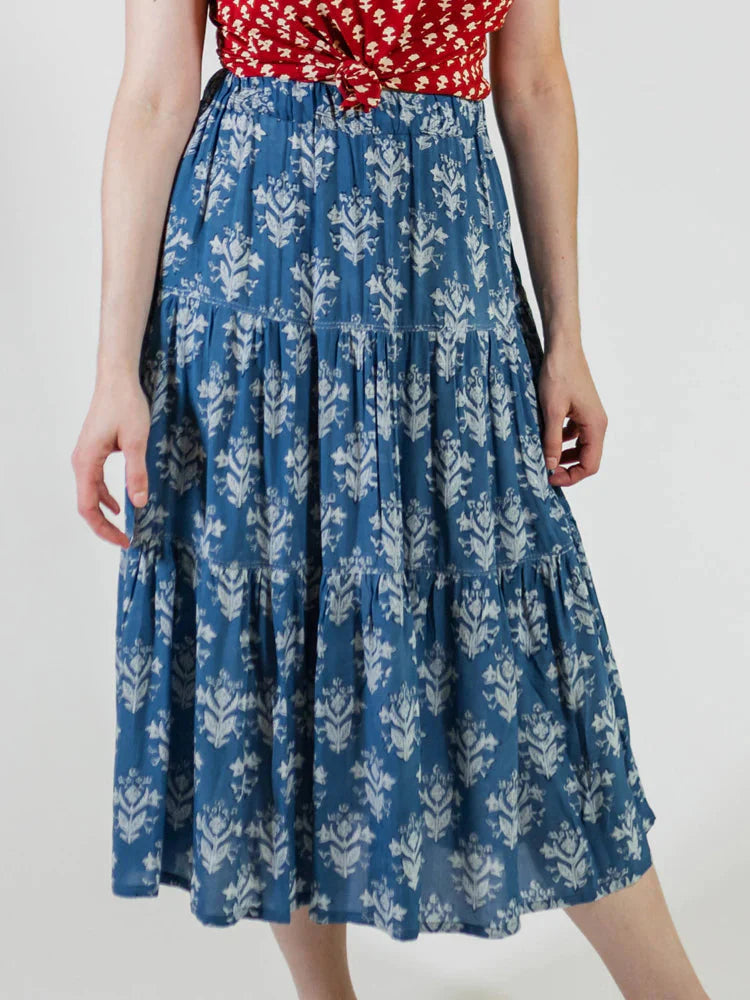 Danielle Tiered Skirt - Indigo Blossom Skirts Mata Traders Indigo Blossom XL