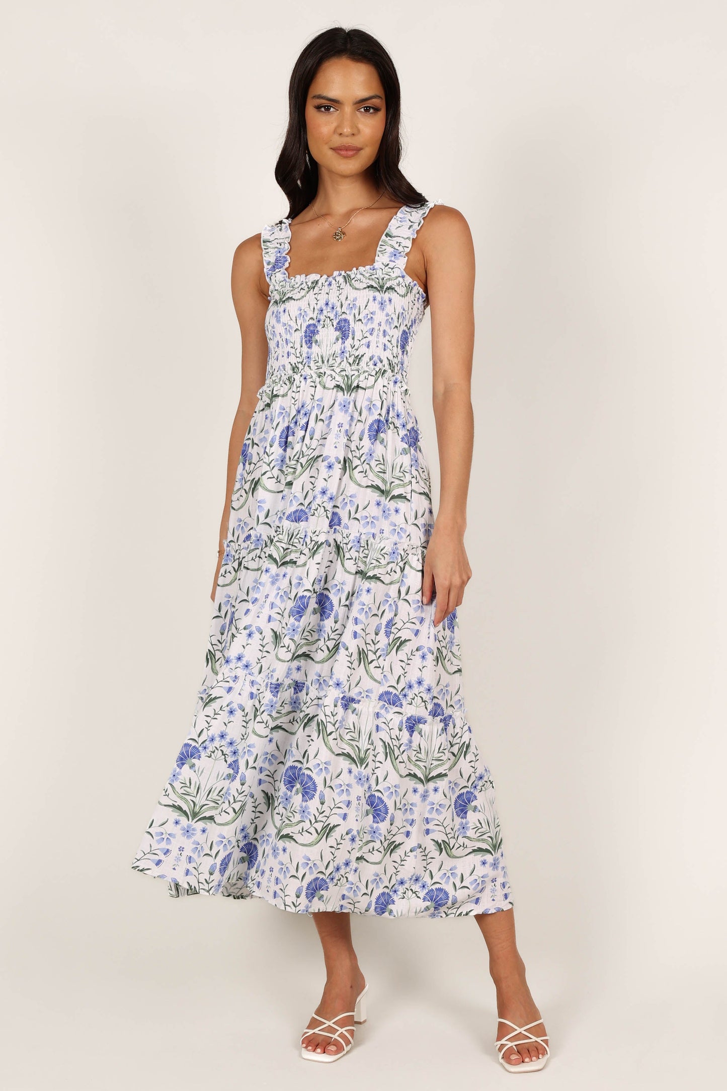 August Shirred Maxi Dress - Blue Floral