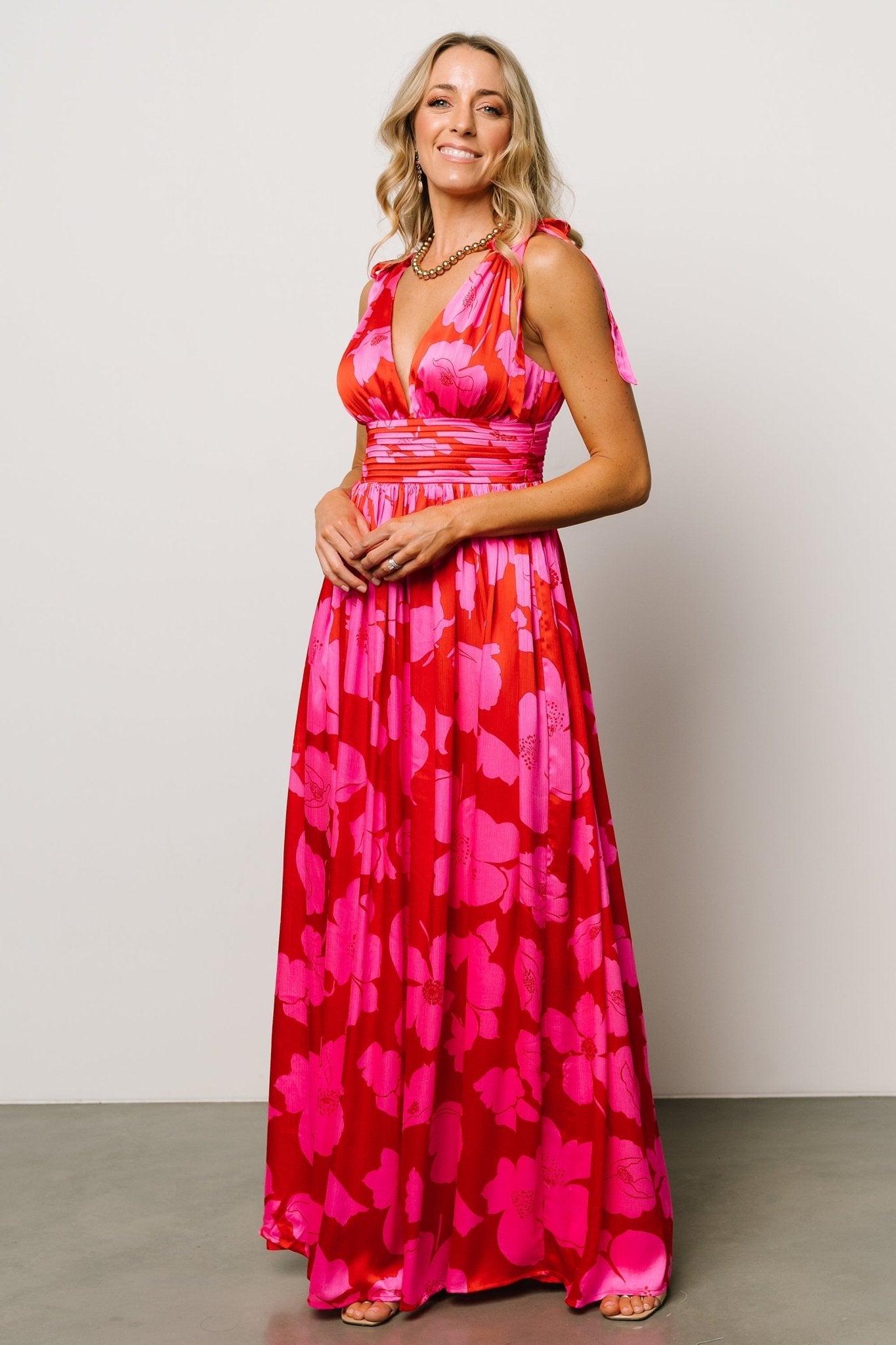 Zoe Tie Maxi Dress | Red + Pink - Baltic Born